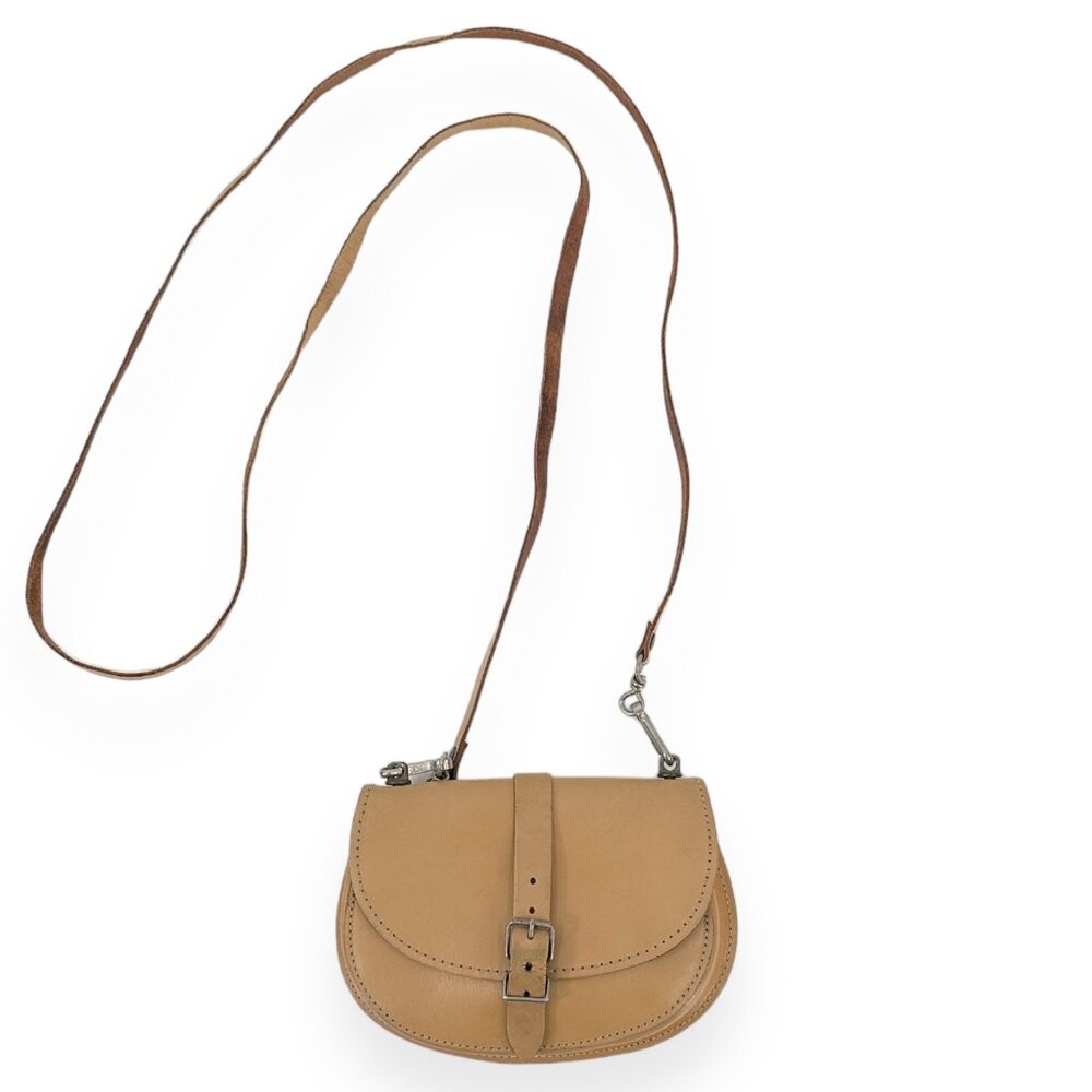 VINTAGE LEATHER Light Tan Brown French Leather Crossbody Bag Coin Purse Mini Bag